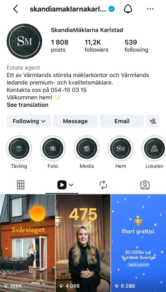 SkandiaMäklarna Karlstads Instagramkonto